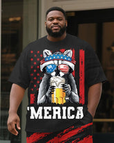 Men's Plus Size Independence Day Raccoon Merica Alphabet Print Round Neck Short Sleeve T-Shirt Shorts Suit